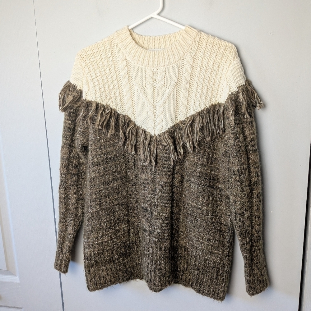 THAKOON Knit Wool Women Crewneck Size Small Green/Brown And Cream Color